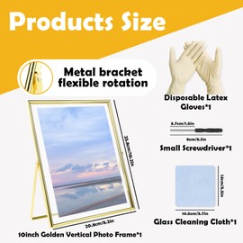 LELE LIFE Gold Floating Picture Frame - Real Glass Metal Picture Frame, Vertical Tabletop Floating Frame for Photo, Pressed Flower Decoration (8x10 in)