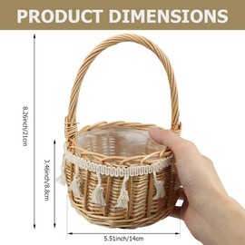 DOERDO Woven Storage Basket with Handles Wedding Flower Girl Baskets, Wicker Storage Baskets for Home Wedding Birthday Decor, 14x21CM
