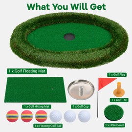 ULTIMATE Floating Golf Green for Pool, Floating Chipping Green Mat w/Hitting Mat, Golf Balls, Flag and Tee for Golf Practice, Golf Putting Mat for Golf Game