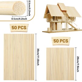 DOITEM Pack of 281 Natural Wood Craft Round Sticks Lollipop Sticks Balsa Wood for Crafts Natural Wooden Dowel Sticks