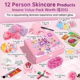 136Pcs Spa Party Supplies Set - 12 Spa Day Kits with Face/Lip/Eye/Hand/Foot Care,Party Favors for Sleepovers,Birthdays,Slumber Party & Relaxation,All Skin Types Safe