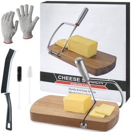 Meat Slicer, Multipurpose Cheese Slicer Cutter, Acacia Wood Cheese Slicers Board with Blade for Block Cheese, Effortless Slicing, Guillotine Sausage Ham Biltong Jerky Slicer