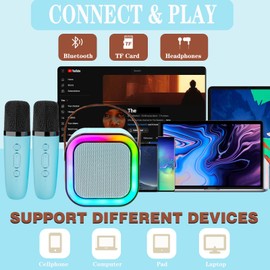 Kids Mini Karaoke Machine, Portable Bluetooth Speaker with 2 Wireless Karaoke Microphones for Kids Adults, Christmas Birthday Toy Gifts for Girls Boys 4, 5, 6, 7, 8, 9, 10, 12 + (Blue)