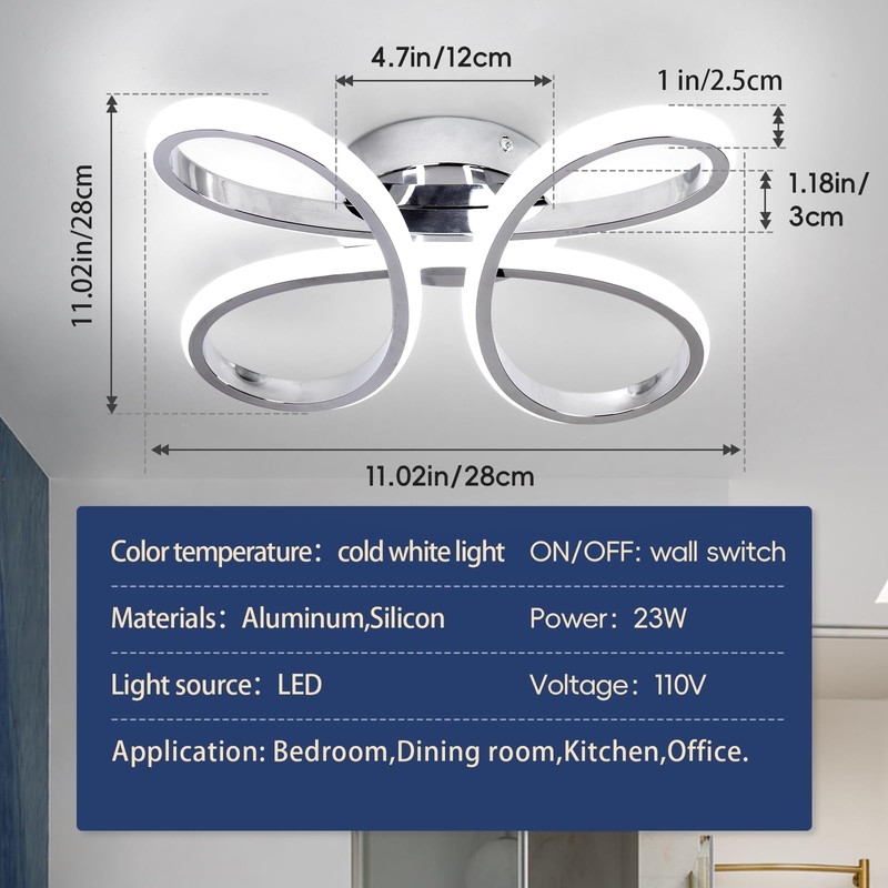 ADISUN Modern LED Ceiling Light, 6000K Semi Flush Mount Ceiling