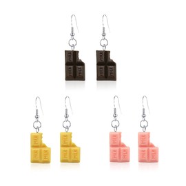 Chanaiqw 3 Pairs Unique Fashion Chic Chocolates Dangle Earrings Charm Imitate Resin Food Drop Earrings Set For Women Statement Jewellery Gifts (3 Pairs Chocolates Earrings-A)