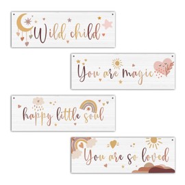 4 Pcs Boho Rainbow Nursery Wall Decor Signs, Inspirational Quotes Wall Art Decor Gift For Girl & Boy Room, Rainbow Wooden Hanging Plaque Sign For Kids & Child Room - 13