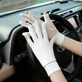 Holiberty Womens UV Protection Sunblock Driving Gloves Girls Summer Outdoor Breathable Cooling Silky Wrist Mittens Touchscreen Nonslip Fingerless Cycling Gloves for Fishing Running Golf Gloves