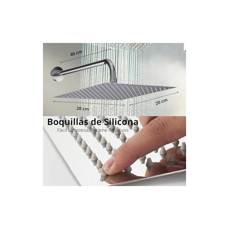 Kit de Regadera Cuadrada de 8" con Brazo de 40
