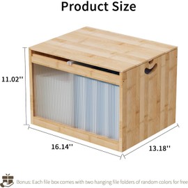 LONTAI Bamboo Hanging File Boxes with Lids 2 Pack, File Organizer Box for Letter/Legal File, File Box with Hanging Folders Acrylic Light Easy Assembly File Storage Boxes for Office Home, Natural