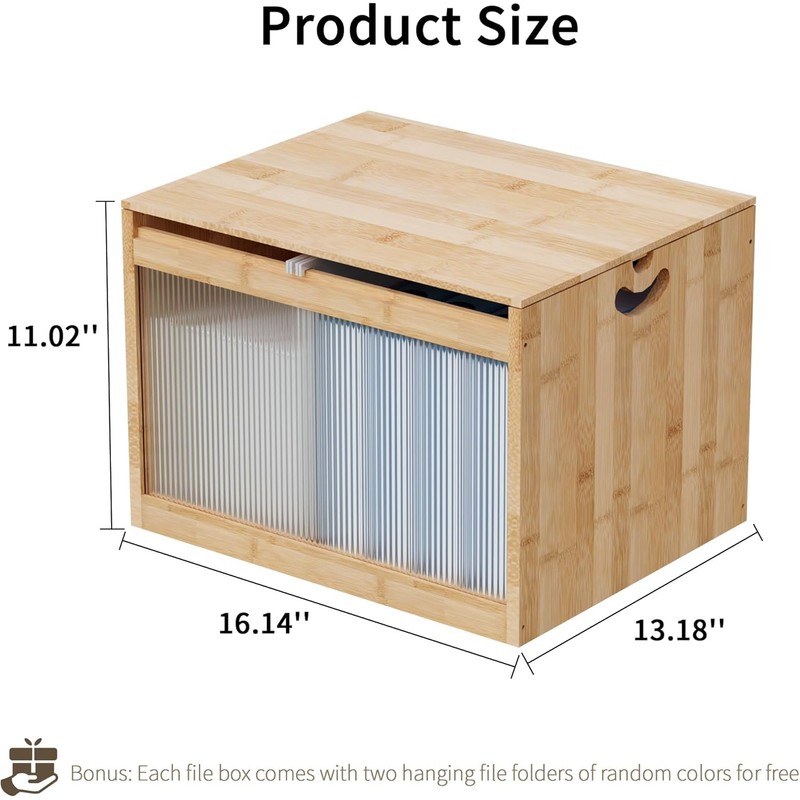 LONTAI Bamboo Hanging File Boxes with Lids 2 Pack, File
