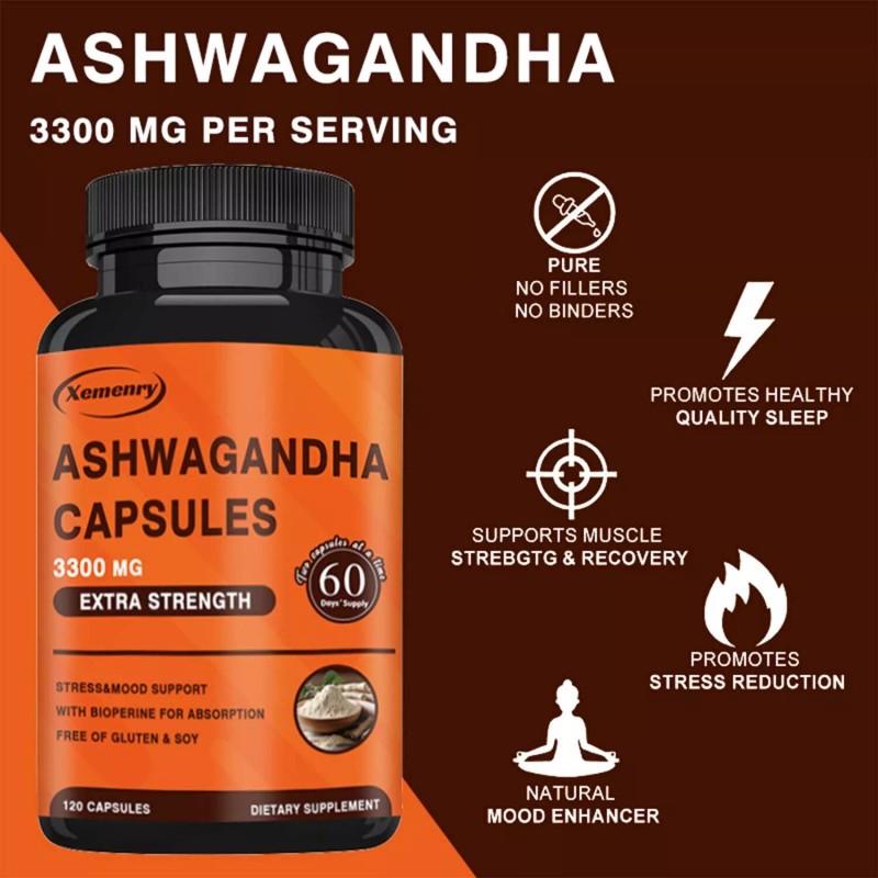 xemenry Ashwagandha 3300mg - High Absorption, Stress Anxiety, Immune Support,