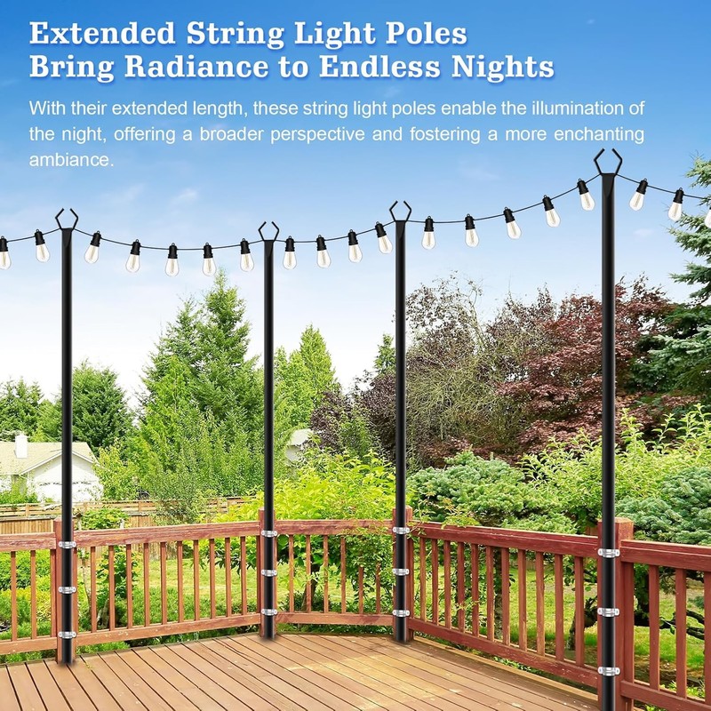 SINLEY 4 Pack String Light Poles,10 Ft Metal Poles with