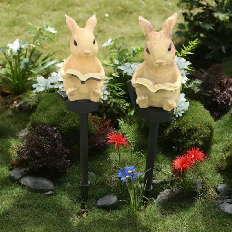 YZYOE Solar Powered Rabbit Reading Lights, Garden Decorative Resin Cute