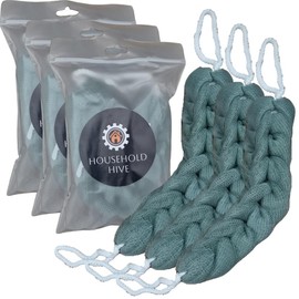 HOUSEHOLD HIVE Exfoliating Braided Bath Sponge - Mesh Body Scrubber for Deep Cleansing, Gentle Exfoliation, and Full Body Care, Long Loofah for Back Scrub and Skin Health (Minty Breeze*3)