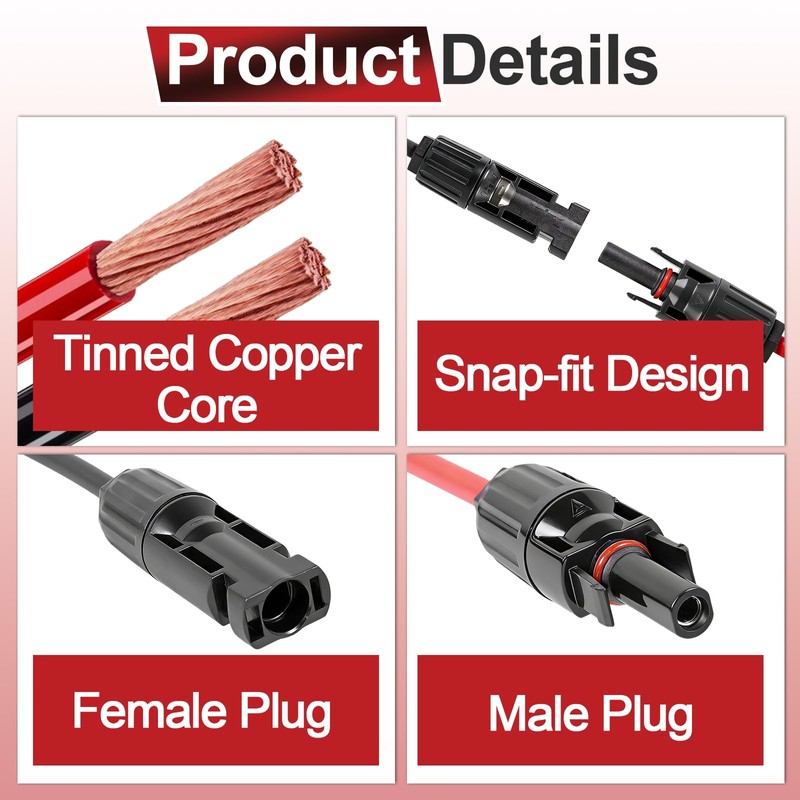 Solar Cable Gland with 10Ft 13AWG Cable, MC4 Entry Connectors