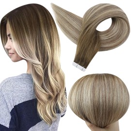 Full Shine Tape in Hair Extensions Real Human Hair Color 3/8/22 Balayage Hair Extensions 24 Inch Real Hair Extensions for Women 20 Pieces 50 Grams