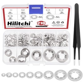 Hilitchi 211Pcs 9 Sizes Internal Tooth Star Lock Washers Assortment Kit M2 M2.5 M3 M4 M5 M6 M8 M10 M12 304 Stainless Steel Quick Speed Locking Washers Star Lock Push Nuts with Tweezer