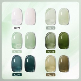 GAOY Jelly Green Gel Nail Polish Set, 6 Transparent Colors Sheer White, UV Light Cure Gel Polish for Salon and Nail Art DIY at Home