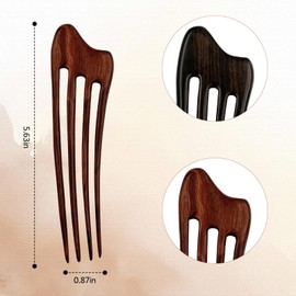 CHOISBEING Wooden Hair Stick for Women Handmade French Hair Pin for Buns 4 Prongs Hair Fork for Long Hair Accessory Clip (Dark red(rosewood))