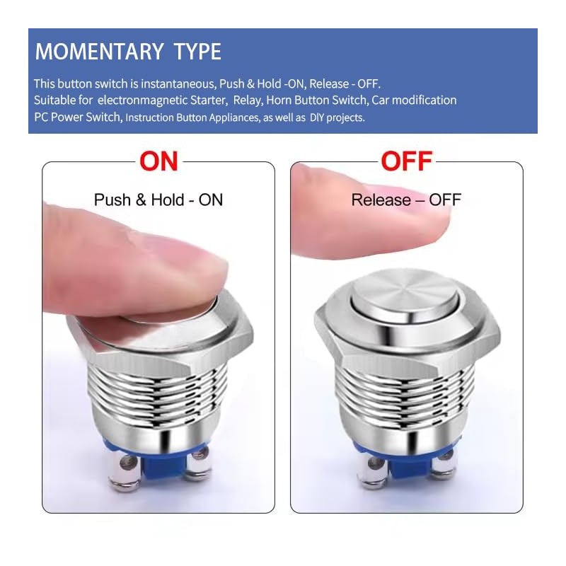 Langir 19mm Momentary Push Button Switch IP67 Waterproof Stainless Steel