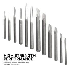 NEIKO 02623A Cold Chisel and Punch Set | 12 Piece | Cr-V Steel | Remove Pins and Bushings | Cut or Split Steel Objects
