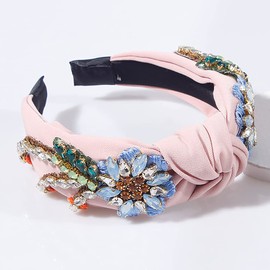 Yusier Baroque Rhinestone Crystal Headbands for Women Embroidered Hair Band Exquisite Hairband Women's Hair Accessories Hair Hoop A Variety of Colors (Pink)