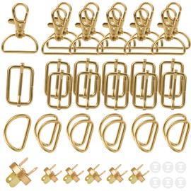 25 mm Bag Accessories for Sewing with D Rings Carabiner Hook Key Pendant Gold, 36 pieces 25 mm