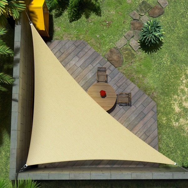 Amgo 14' x 14' x 19.8' Beige Triangle Sun Shade Sail Canopy Awning Shelter Fabric ATAPRT14 - UV Block UV Resistant Heavy Duty Commercial Grade - Outdoor Patio Carport - (We Customize)