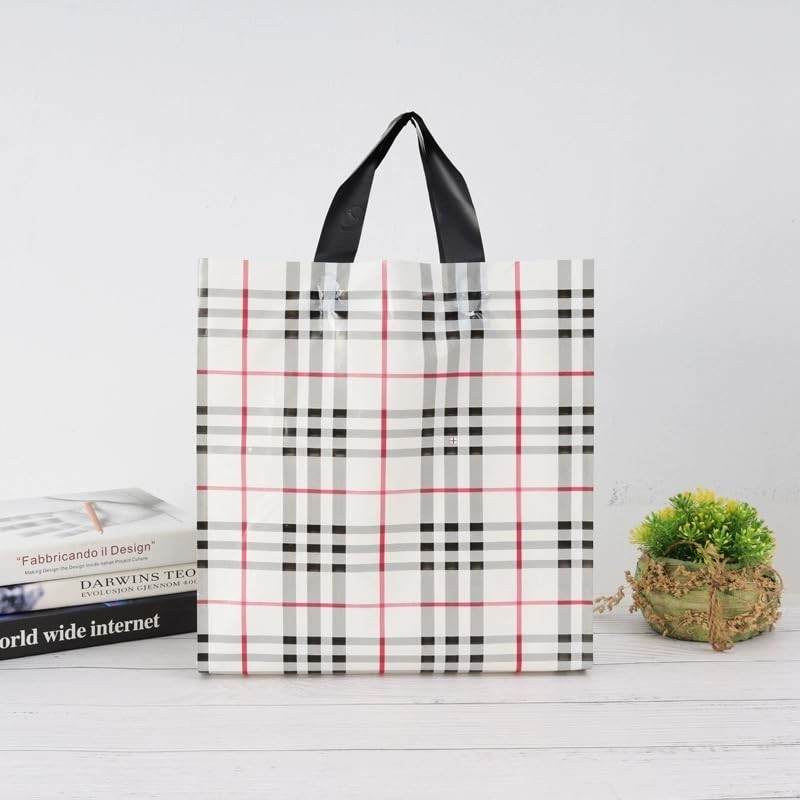 AIMALL 50-Pack Reusable Plastic Tote Bags, Durable Shopping Bags with
