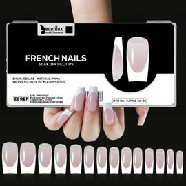 Beautilux French Press on Nails Medium Square Nail Tips 280 Pieces 14 Sizes Soak Off Nail Tips for Home Manicure (FJP280-SM-03)
