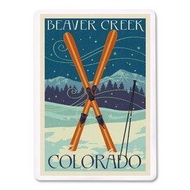 Beaver Creek, Colorado, Crossed Skis, Letterpress (52 Playing Cards, Poker Size Card Deck with Jokers)