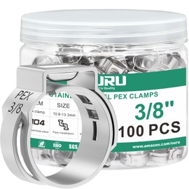 OURU 100PCS 3/8 Pex Crimp Ring,304 Stainless Steel Pex Cinch Clamps,Single Ear Hose Clamps for Pex Fittings Pipe Tubing