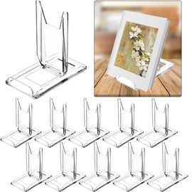 TERDEWE 10 Pack Acrylic Book Stand for Display Adjustable Clear Display Holder Easel Collector Stand for Home Office Back to School Comic Album CD Magazine Postcard Artworks (4.2 x 4.3 x 2.35 Inch)