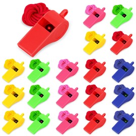 Vicloon Placstic Whistle, 20pcs Referee Whistle, Whistles with Lanyards Sport Whistle children's whistle for School Sports Training, Football, Security and Emergency Survival (5 Colors)
