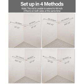 Crkmire Corner Shower Curtain Rod, Silver Gray [24"-53"] x [24"-53"] Adjustable L Shaped Shower Rod No-Sagging 90 Degree Curved Curtain Rod for Bathroom Bathtub with 12 Ring Hooks & Ceiling Support