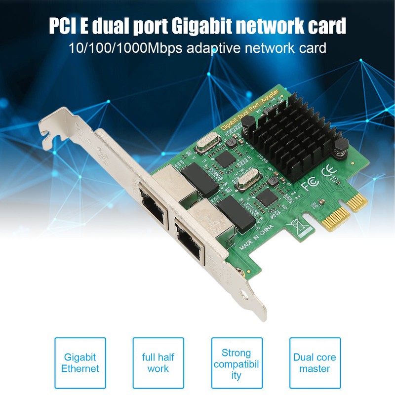 PCI E NIC Network Card 2 Way RJ45 Port for