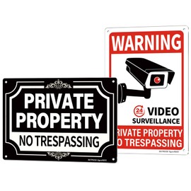 BUTMUOE (2 Pack) Private Property No Trespassing Metal Sign, Video Surveillance Signs Outdoor - 10 x 7 Inches Rust Free Aluminum Sign, Reflective, Security camera sign for home, Weatherproof