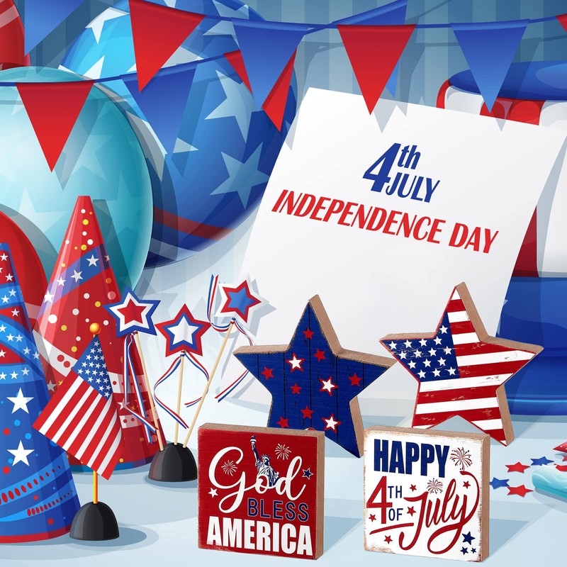 Chunful 4 Pcs Veterans Day Patriotic Tiered Tray Decor Veterans