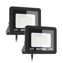 GRIFEMA GRIFEMA 20W LED Strahler Au?en, [2 Stck] 2200LM, 6500K Kaltwei?, IP66 Wasserdicht, Verstellbarer 180 Halter, fr Garten, Garage, Hof, Au?enbeleuchtung, Schwarz