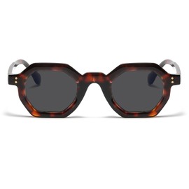 LJCZKA Vintage Octagonal Sunglasses Men Women Retro Sunglasses Small Polygon Glasses Classic Unisex UV Protection, leopard