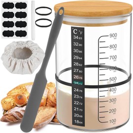Guniata 9 Pieces Sourdough Starter Set, Sourdough Starter Kit with Lid, Reusable Fermentation Jar with Various Accessories, Reusable Sourdough Accessories Used for Yeast Fermentation (Wooden Lid, 9