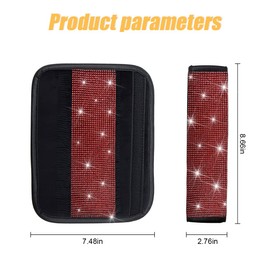 Bling Car Seat Belt Shoulder Pads, 2PCS Rhinestone Crystal Auto Seat Belt Covers, Diamonds Glitter Seatbelt Cushions for Women Girl, Car Decor Accessories for Most Cars, Trucks, SUV (Red)