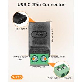 GELRHONR USB C Female to 2Pin Screw Terminal Adapter, 5V Type C to 2 Pin Solderless Converter Connector for DIY, USBC Repairment and Small Appliances, 5Pack (C Female to 2Pin)