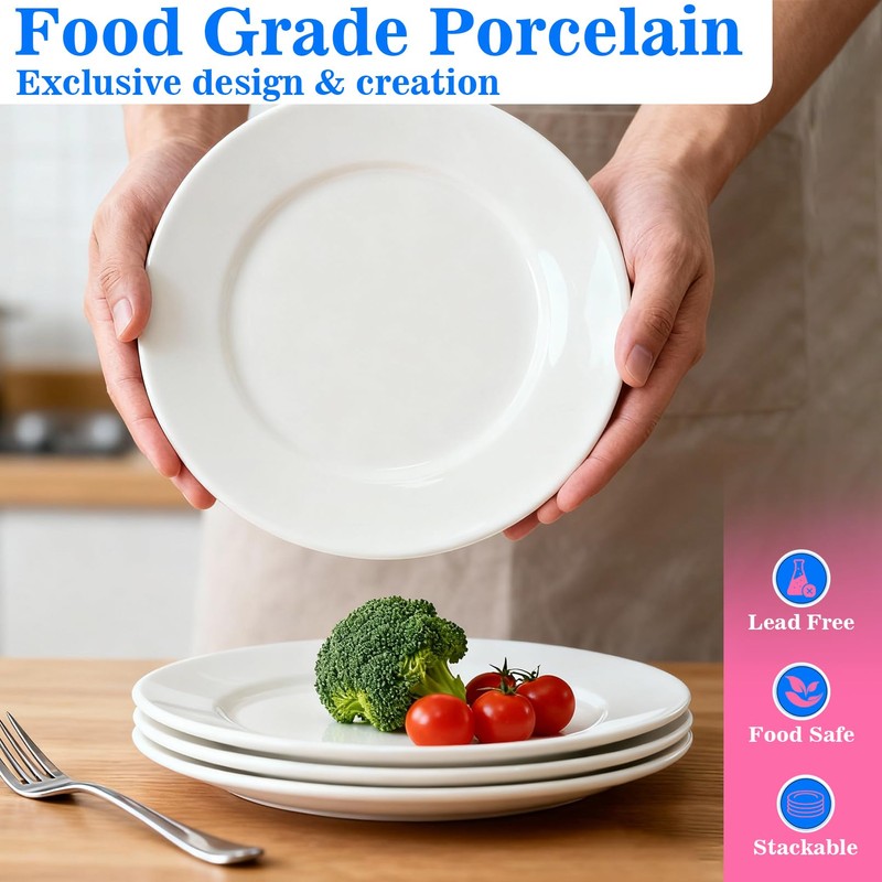 12 Pcs Ceramic Dinner Plates,6" White Small Round Dinner Plates