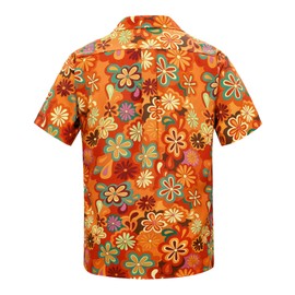 American Trends 70s Shirts for Men 70's Outfits Mens Hippie Disco Shirt 60s Outfits for Men 70 s Themed Retro Clothes 70s Orange Flower M