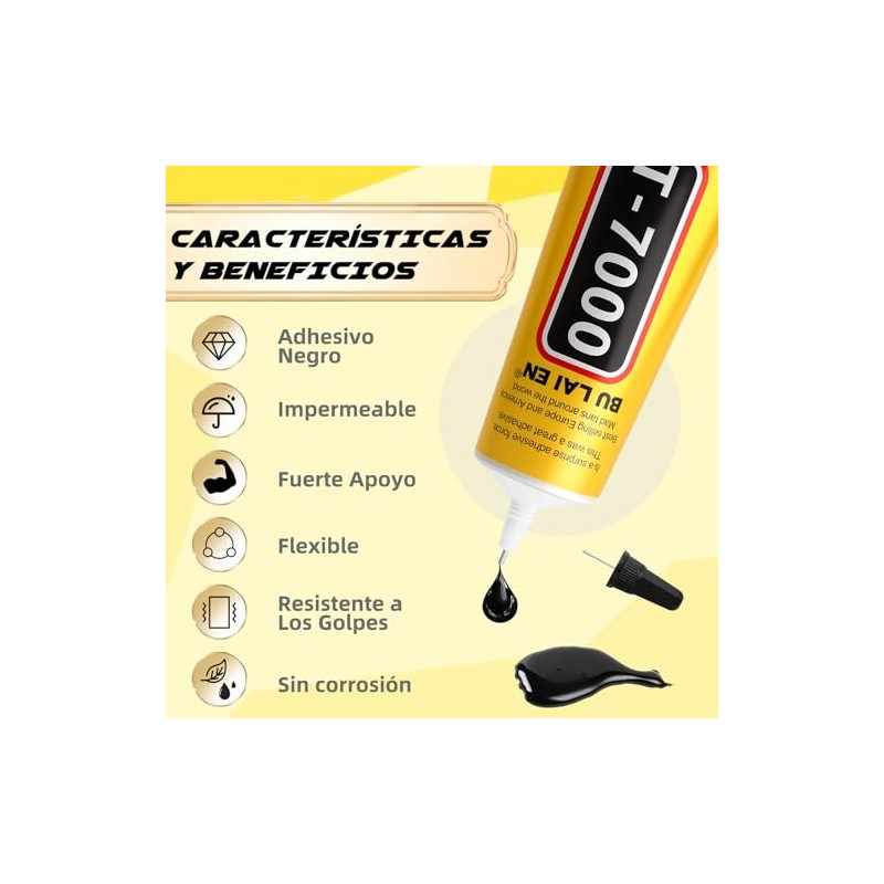 LISAPRO Pegamento Silicona Negra T-7000, Kit 3 Piezas 110ml con