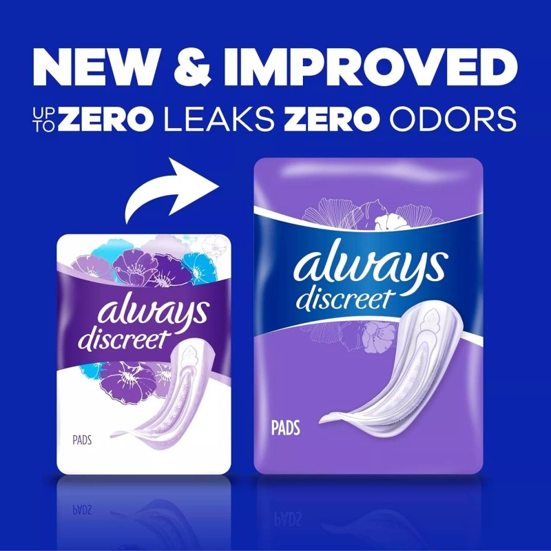 Always Discreet Adult Incontinence Pads Heavy Absorbency & Long Length,