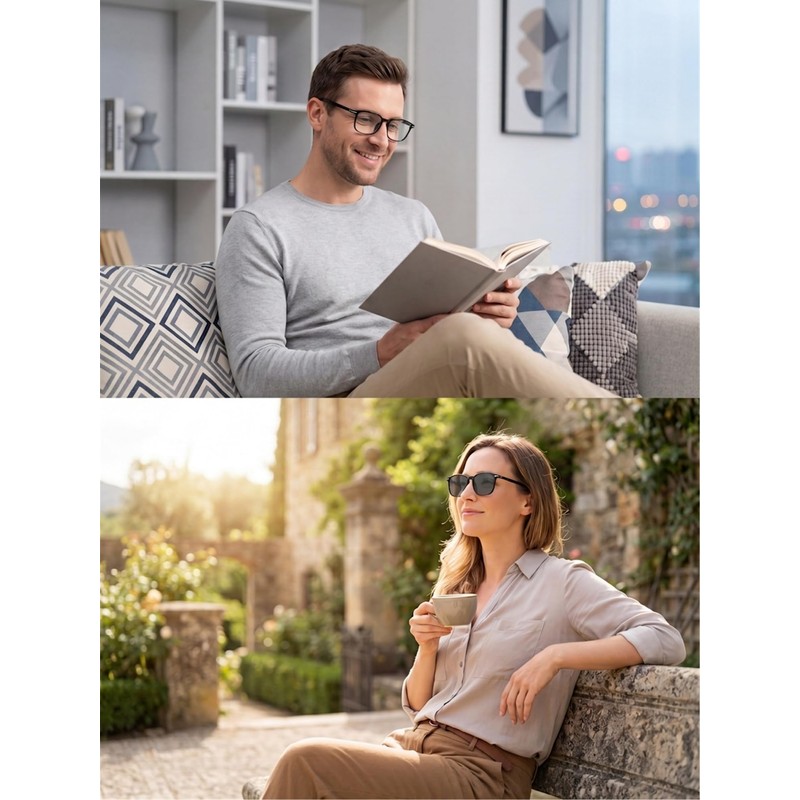 Suertree Self-tinting blue light filter distance glasses, lightweight photochromic myopia
