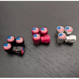 Advanced Trims Set of 4 BLACK Patriotic USA Flag Tire Valve Caps Universal Car Truck Bike