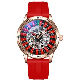 Minskolei Shield Men's Watch Automatic Hollow Mechanical Roulette Wheel Design 30M Waterproof Casual Fashion Wristwatches for Men (Rubber Red)
